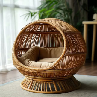 Pet bed, wicker dog bed, cat bed, American-style retro solid wood animal house furniture, Teddy Bichon Frise dog mattress