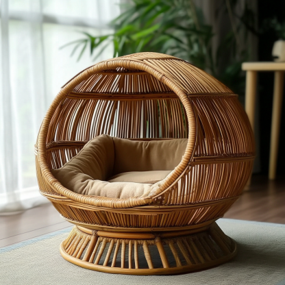 Pet bed, wicker dog bed, cat bed, American-style retro solid wood animal house furniture, Teddy Bichon Frise dog mattress