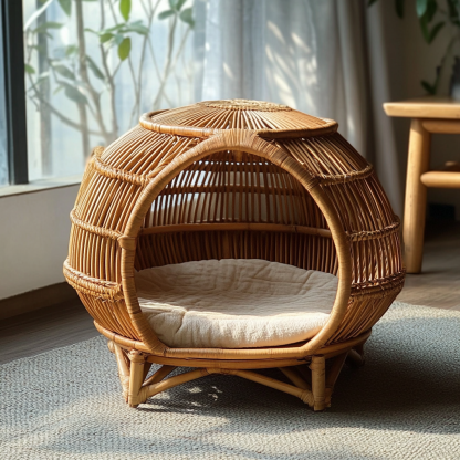 Pet bed, wicker dog bed, cat bed, American-style retro solid wood animal house furniture, Teddy Bichon Frise dog mattress - Image 3