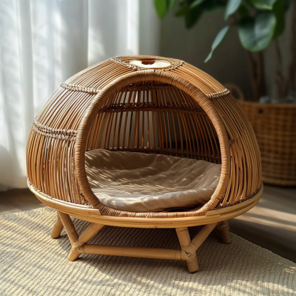 Pet bed, wicker dog bed, cat bed, American-style retro solid wood animal house furniture, Teddy Bichon Frise dog mattress - Image 2