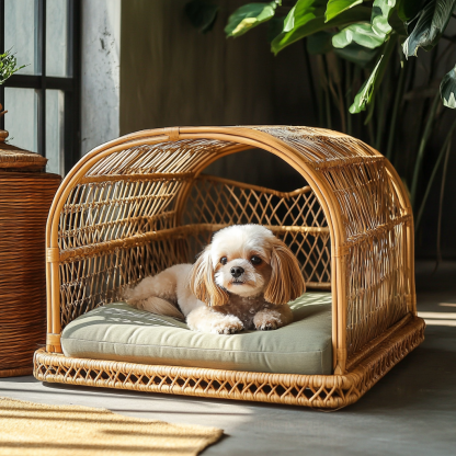 Pet bed, wicker dog bed, cat bed, American-style retro solid wood animal house furniture, Teddy Bichon Frise dog mattress - Image 8