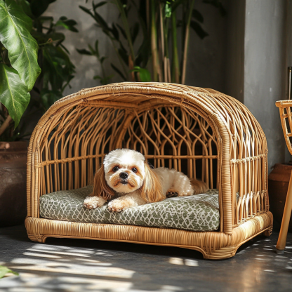 Pet bed, wicker dog bed, cat bed, American-style retro solid wood animal house furniture, Teddy Bichon Frise dog mattress - Image 11