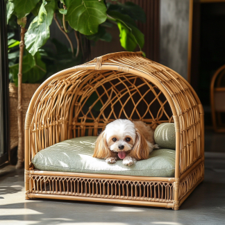 Pet bed, wicker dog bed, cat bed, American-style retro solid wood animal house furniture, Teddy Bichon Frise dog mattress