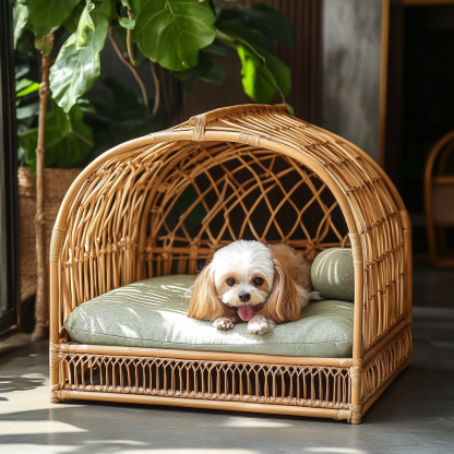 Pet bed, wicker dog bed, cat bed, American-style retro solid wood animal house furniture, Teddy Bichon Frise dog mattress