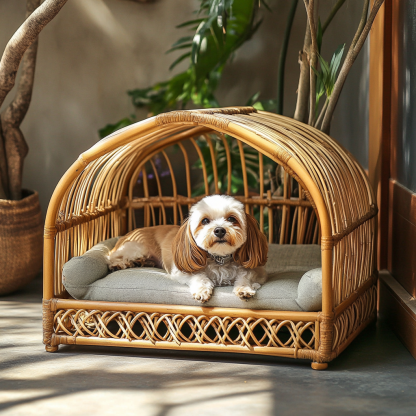 Pet bed, wicker dog bed, cat bed, American-style retro solid wood animal house furniture, Teddy Bichon Frise dog mattress - Image 10