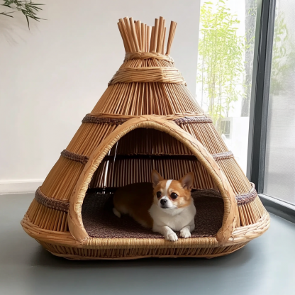 Pet bed, wicker dog bed, cat bed, American-style retro solid wood animal house furniture, Teddy Bichon Frise dog mattress - Image 10