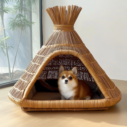 Pet bed, wicker dog bed, cat bed, American-style retro solid wood animal house furniture, Teddy Bichon Frise dog mattress - Image 9