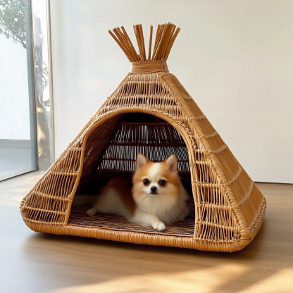 Pet bed, wicker dog bed, cat bed, American-style retro solid wood animal house furniture, Teddy Bichon Frise dog mattress - Image 8