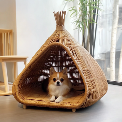 Pet bed, wicker dog bed, cat bed, American-style retro solid wood animal house furniture, Teddy Bichon Frise dog mattress - Image 7