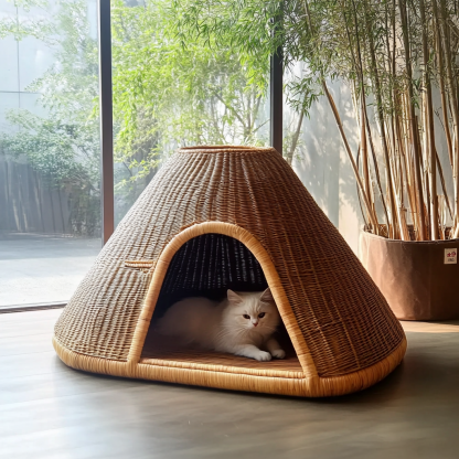Pet bed, wicker dog bed, cat bed, American-style retro solid wood animal house furniture, Teddy Bichon Frise dog mattress - Image 5