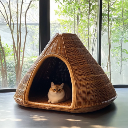 Pet bed, wicker dog bed, cat bed, American-style retro solid wood animal house furniture, Teddy Bichon Frise dog mattress - Image 4