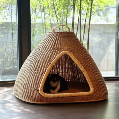 Pet bed, wicker dog bed, cat bed, American-style retro solid wood animal house furniture, Teddy Bichon Frise dog mattress - Image 3