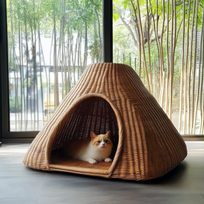 Pet bed, wicker dog bed, cat bed, American-style retro solid wood animal house furniture, Teddy Bichon Frise dog mattress - Image 2