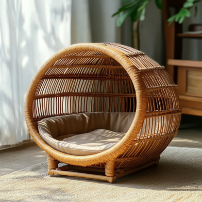 Pet bed, wicker dog bed, cat bed, American-style retro solid wood animal house furniture, Teddy Bichon Frise dog mattress - Image 7