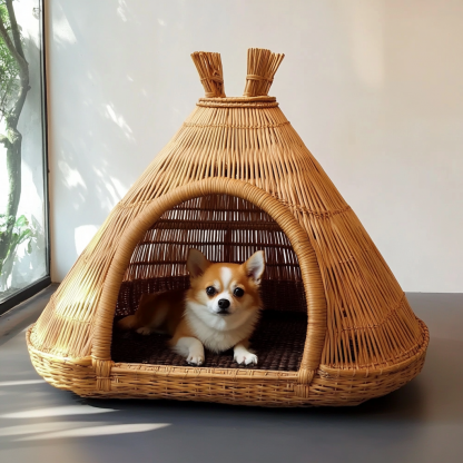 Pet bed, wicker dog bed, cat bed, American-style retro solid wood animal house furniture, Teddy Bichon Frise dog mattress - Image 9