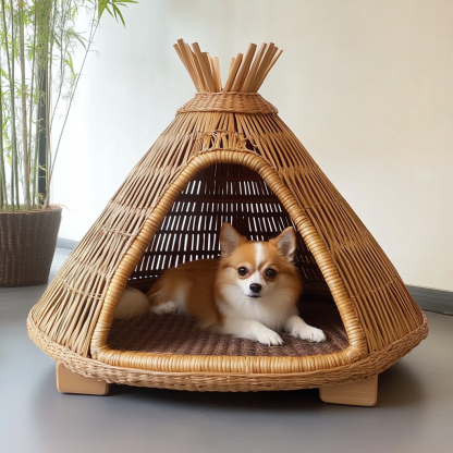 Pet bed, wicker dog bed, cat bed, American-style retro solid wood animal house furniture, Teddy Bichon Frise dog mattress - Image 8