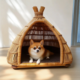 Pet bed, wicker dog bed, cat bed, American-style retro solid wood animal house furniture, Teddy Bichon Frise dog mattress