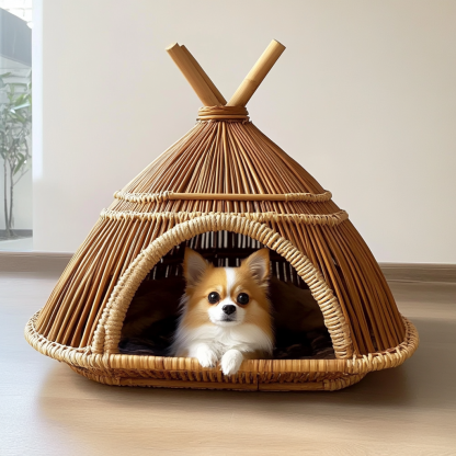 Pet bed, wicker dog bed, cat bed, American-style retro solid wood animal house furniture, Teddy Bichon Frise dog mattress - Image 6