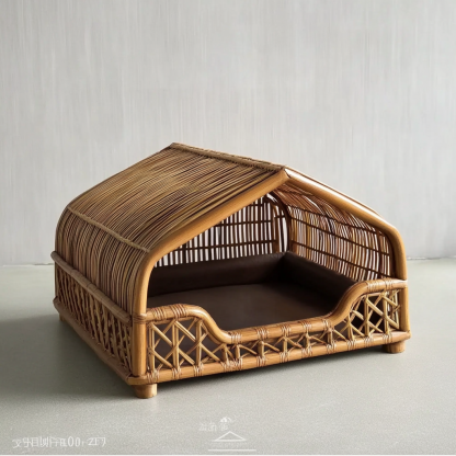 Pet bed, wicker dog bed, cat bed, American-style retro solid wood animal house furniture, Teddy Bichon Frise dog mattress - Image 11
