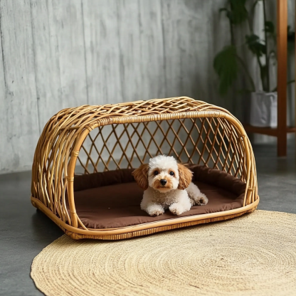 Pet bed, wicker dog bed, cat bed, American-style retro solid wood animal house furniture, Teddy Bichon Frise dog mattress - Image 8