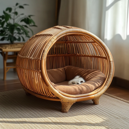 Pet bed, wicker dog bed, cat bed, American-style retro solid wood animal house furniture, Teddy Bichon Frise dog mattress - Image 10