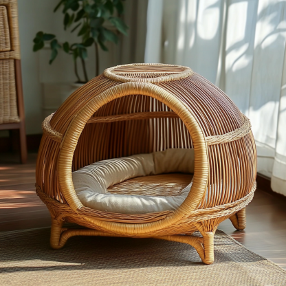 Pet bed, wicker dog bed, cat bed, American-style retro solid wood animal house furniture, Teddy Bichon Frise dog mattress - Image 10