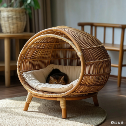 Pet bed, wicker dog bed, cat bed, American-style retro solid wood animal house furniture, Teddy Bichon Frise dog mattress - Image 9