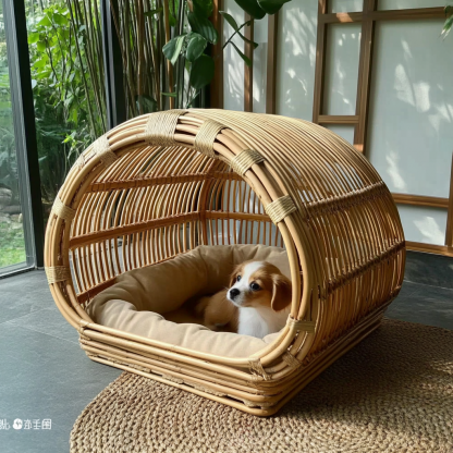 Pet bed, wicker dog bed, cat bed, American-style retro solid wood animal house furniture, Teddy Bichon Frise dog mattress - Image 11