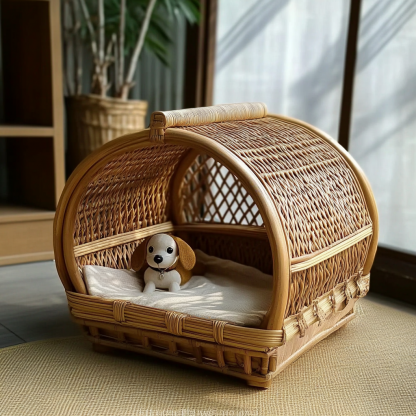 Pet bed, wicker dog bed, cat bed, American-style retro solid wood animal house furniture, Teddy Bichon Frise dog mattress - Image 10