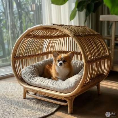 Pet bed, wicker dog bed, cat bed, American-style retro solid wood animal house furniture, Teddy Bichon Frise dog mattress - Image 9