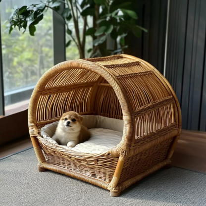 Pet bed, wicker dog bed, cat bed, American-style retro solid wood animal house furniture, Teddy Bichon Frise dog mattress - Image 8