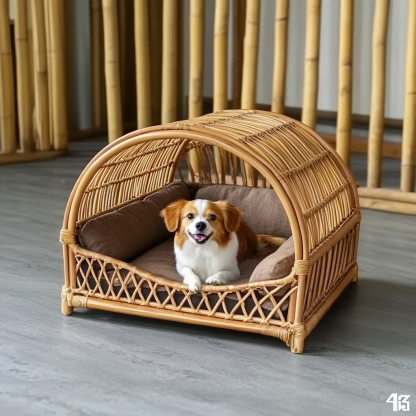 Pet bed, wicker dog bed, cat bed, American-style retro solid wood animal house furniture, Teddy Bichon Frise dog mattress - Image 10