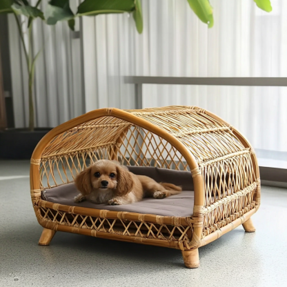 Pet bed, wicker dog bed, cat bed, American-style retro solid wood animal house furniture, Teddy Bichon Frise dog mattress - Image 6