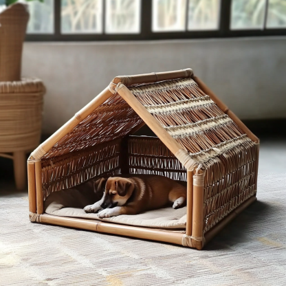 Pet bed, wicker dog bed, cat bed, American-style retro solid wood animal house furniture, Teddy Bichon Frise dog mattress - Image 7