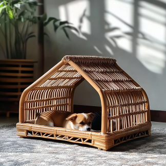 Pet bed, wicker dog bed, cat bed, American-style retro solid wood animal house furniture, Teddy Bichon Frise dog mattress