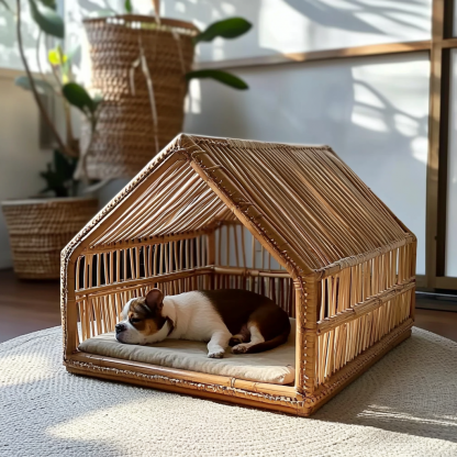 Pet bed, wicker dog bed, cat bed, American-style retro solid wood animal house furniture, Teddy Bichon Frise dog mattress - Image 5