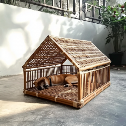 Pet bed, wicker dog bed, cat bed, American-style retro solid wood animal house furniture, Teddy Bichon Frise dog mattress - Image 4
