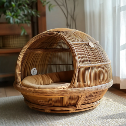 Pet bed, wicker dog bed, cat bed, American-style retro solid wood animal house furniture, Teddy Bichon Frise dog mattress - Image 5