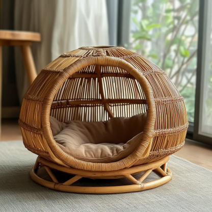 Pet bed, wicker dog bed, cat bed, American-style retro solid wood animal house furniture, Teddy Bichon Frise dog mattress - Image 4