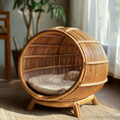 Pet bed, wicker dog bed, cat bed, American-style retro solid wood animal house furniture, Teddy Bichon Frise dog mattress - Image 3