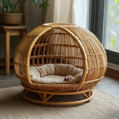 Pet bed, wicker dog bed, cat bed, American-style retro solid wood animal house furniture, Teddy Bichon Frise dog mattress - Image 2