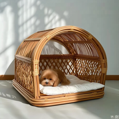 Pet bed, wicker dog bed, cat bed, American-style retro solid wood animal house furniture, Teddy Bichon Frise dog mattress - Image 5