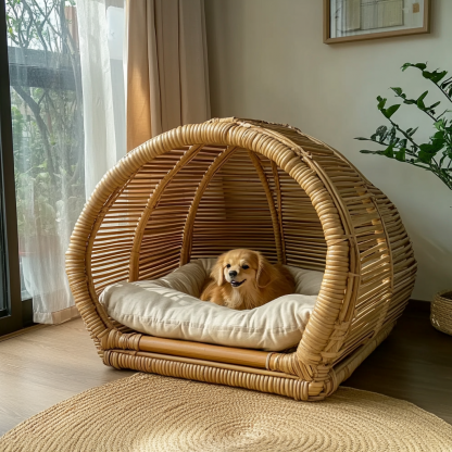 Pet bed, wicker dog bed, cat bed, American-style retro solid wood animal house furniture, Teddy Bichon Frise dog mattress - Image 4