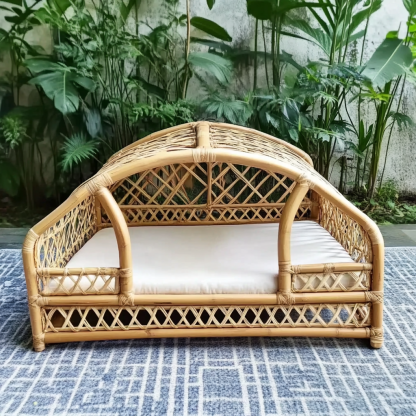 Pet bed, wicker dog bed, cat bed, American-style retro solid wood animal house furniture, Teddy Bichon Frise dog mattress - Image 5