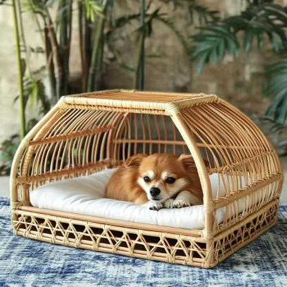 Pet bed, wicker dog bed, cat bed, American-style retro solid wood animal house furniture, Teddy Bichon Frise dog mattress - Image 4