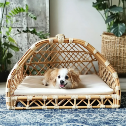 Pet bed, wicker dog bed, cat bed, American-style retro solid wood animal house furniture, Teddy Bichon Frise dog mattress - Image 3