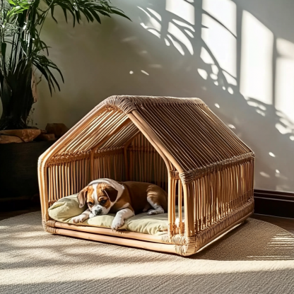 Pet bed, wicker dog bed, cat bed, American-style retro solid wood animal house furniture, Teddy Bichon Frise dog mattress - Image 11
