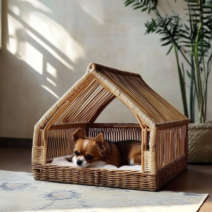 Pet bed, wicker dog bed, cat bed, American-style retro solid wood animal house furniture, Teddy Bichon Frise dog mattress - Image 10
