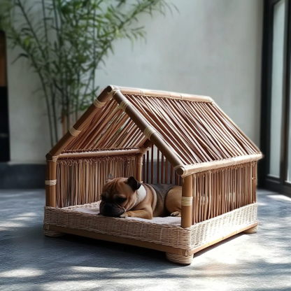 Pet bed, wicker dog bed, cat bed, American-style retro solid wood animal house furniture, Teddy Bichon Frise dog mattress - Image 9