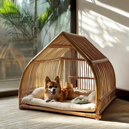 Pet bed, wicker dog bed, cat bed, American-style retro solid wood animal house furniture, Teddy Bichon Frise dog mattress - Image 8